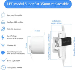 6x KYOTECH LED vgradna RGB+3000K svetilka 5W 68–80mm