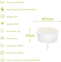 10x KYOTECH 50 mm LED modul 5 W 4000 K