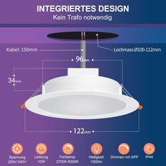 DUSKTEC 4KOS vgradni LED reflektorji z Alexa podporo - 10 W, 2700–6000 K