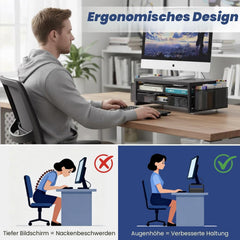 BOKIOVIN kovinsko stojalo za monitor z 2 nivojema in predalom
