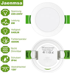 6x JAENMSA 98mm LED vgradni reflektor 8 W - 4000 K