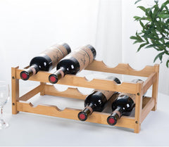 YUNNASI naravni leseni regal za vino, 2 nivoja, za 8 steklenic