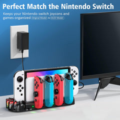 Postaja za polnjenje JoyCon kontrolerjev s prostorom za shranjevanje 8 iger