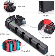 Postaja za polnjenje JoyCon kontrolerjev s prostorom za shranjevanje 8 iger