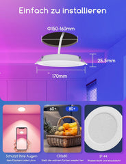3x AIGOSTAR pametna RGB LED vgradna svetilka 15W IP44