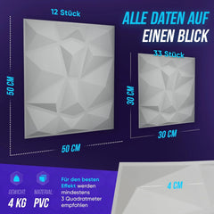 23x WANEELL 3D stenska obloga Diamond 30 × 30 cm
