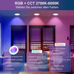 DUSKTEC 68-85mm 4KOS RGB vgradne pametne LED točkovne luči z Alexa podporo - 7 W, 2700–6000 K