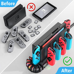 Postaja za polnjenje JoyCon kontrolerjev s prostorom za shranjevanje 8 iger