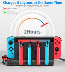 Postaja za polnjenje JoyCon kontrolerjev s prostorom za shranjevanje 8 iger