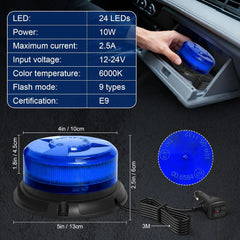 DINFU modra LED opozorilna luč z magnetom 12 V