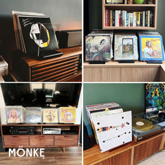 MÖNKE stojalo za vinilne plošče do 50 LP z razstavnim utorom