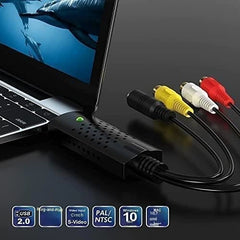 VHS na digitalni pretvornik USB 2.0 za zajem videa in zvoka, črn