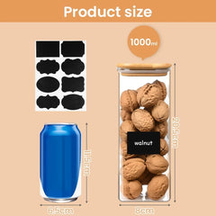 3x AOOTE stekleni kozarci 1000 ml z bambusovimi pokrovi