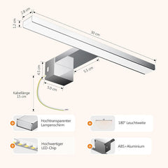 HOMMIE 30 cm LED luč za ogledalo 6 W, 4000 K