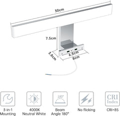 AZHIEN LED svetilka za ogledalo 30cm, 4000K, IP44
