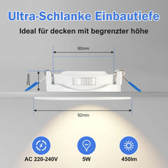 4x HEROMIND 92 mm ultra ploski LED vgradni reflektor 5 W IP44
