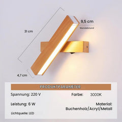 SCHINDORA 31 cm lesena LED stenska svetilka - 3000 K