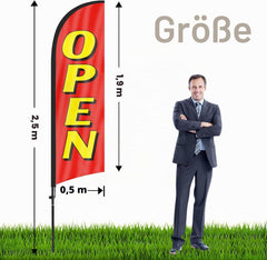 QSUM reklamna zastava OPEN 2,44m s palico in talnim klinom