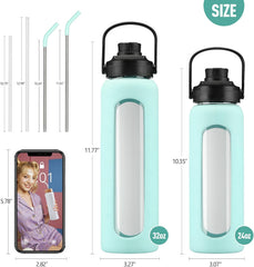 BLUEGO steklena steklenica s slamico in 2 pokrovoma 900ml