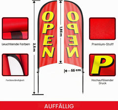 QSUM reklamna zastava OPEN 2,44m s palico in talnim klinom