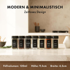 24x EDELHAUS steklen kozarček za začimbe z nalepkami 120ml