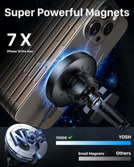YOSH Mag-Safe Magnetni nosilec in brezžični avtopolnilec za iPhone 12–16